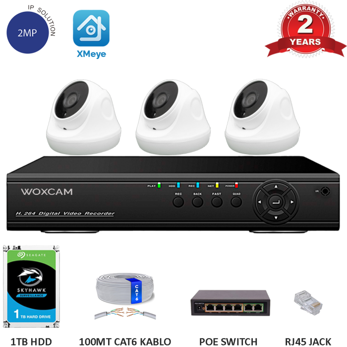 Woxcam 2 mp 3 Kameralı İP Güvenlik Seti 