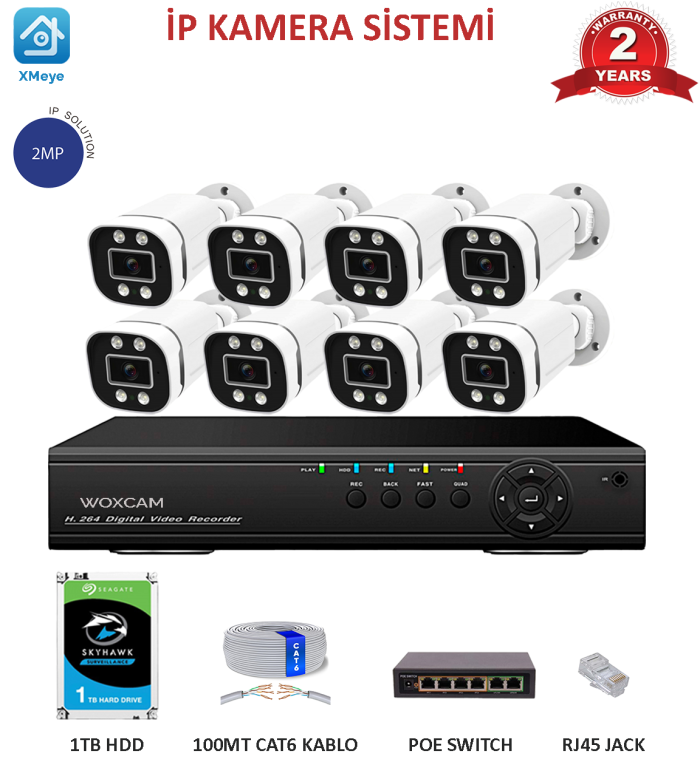 Woxcam 2 mp 8 Kameralı IP Güvenlik Seti